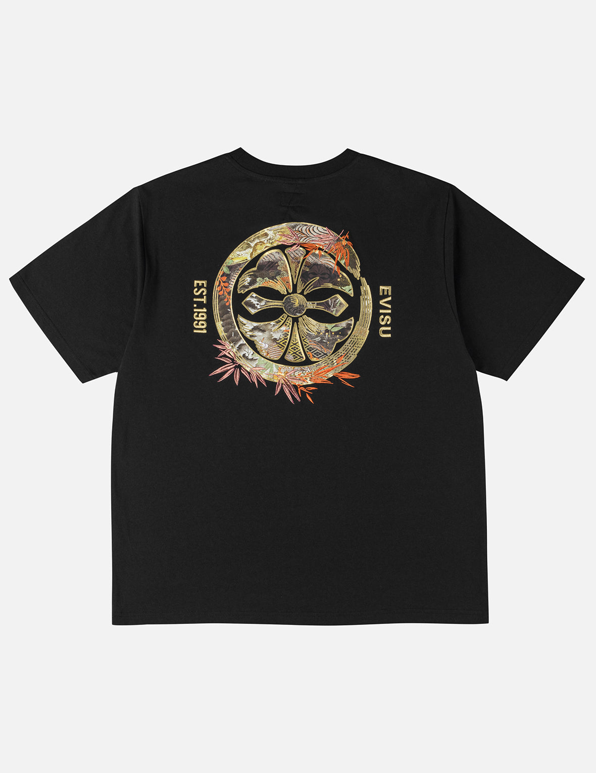 竹葉刺繡山水家紋T恤